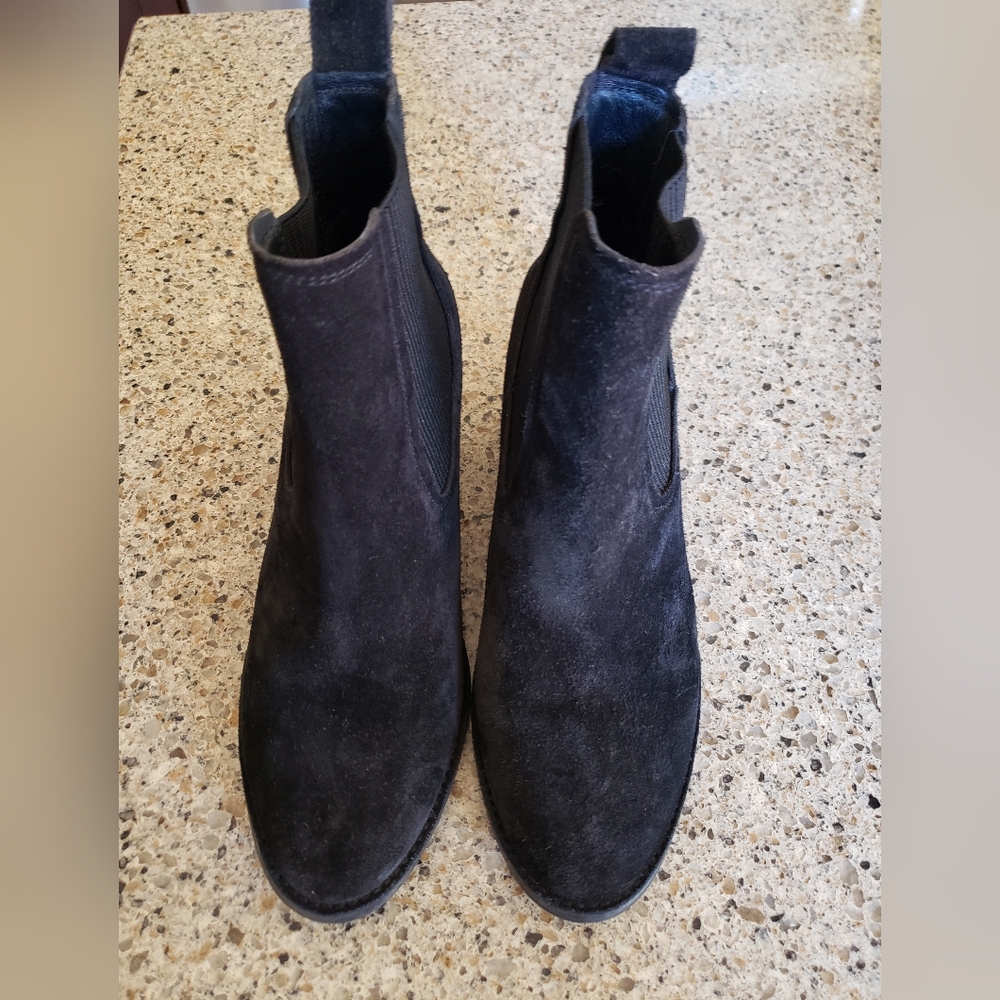 UGG Faye Black Suede Chelsea Boot with Chunky Heel